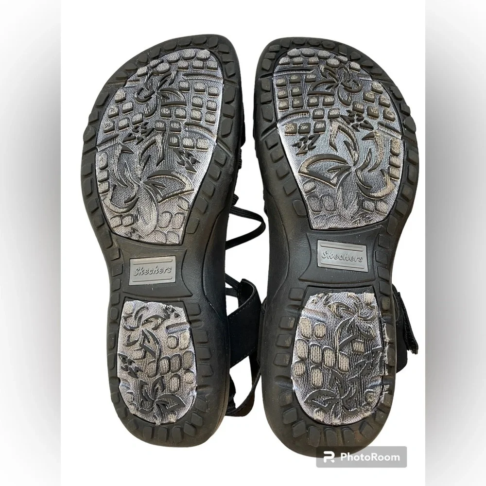 Skechers Black Sandals with Teal Accent